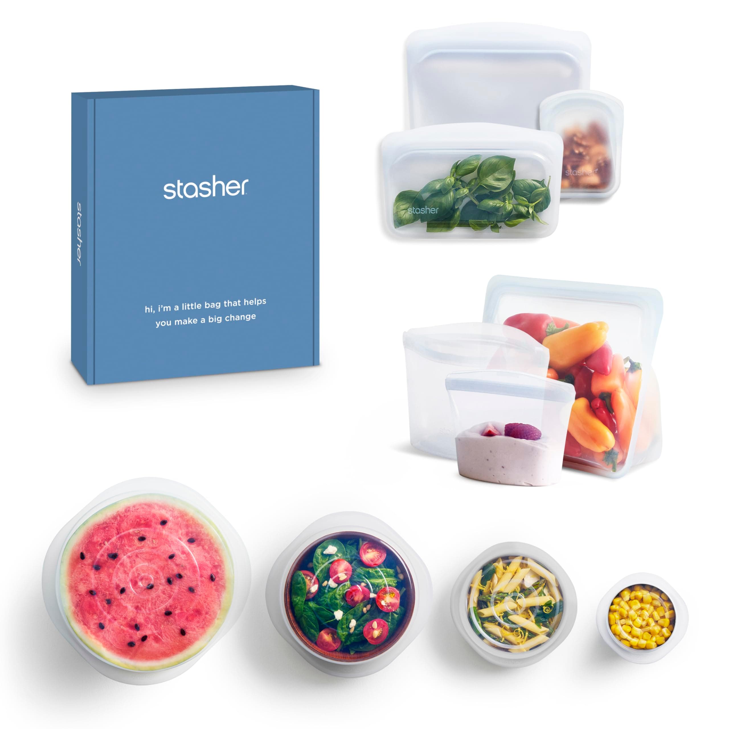 Stasher Silicone Bags + Stretch Lids 10-pack